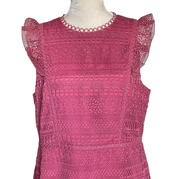 J. Crew Women’s CAP Sleeves Ruffle Dress Size 12 Mixed Lace Crochet - Picture 5 of 11